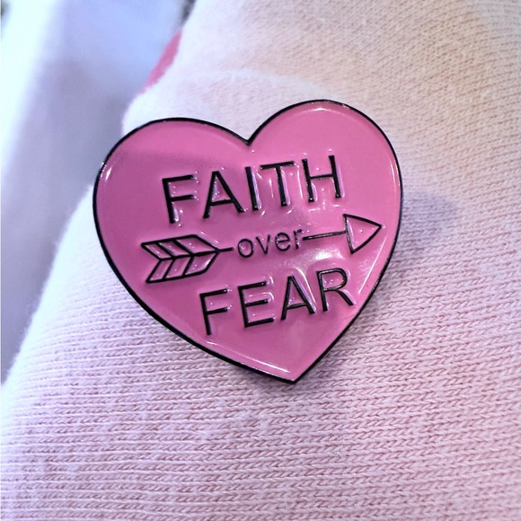 Pink Heart Faith Over Fear Pin - Picture 2 of 5
